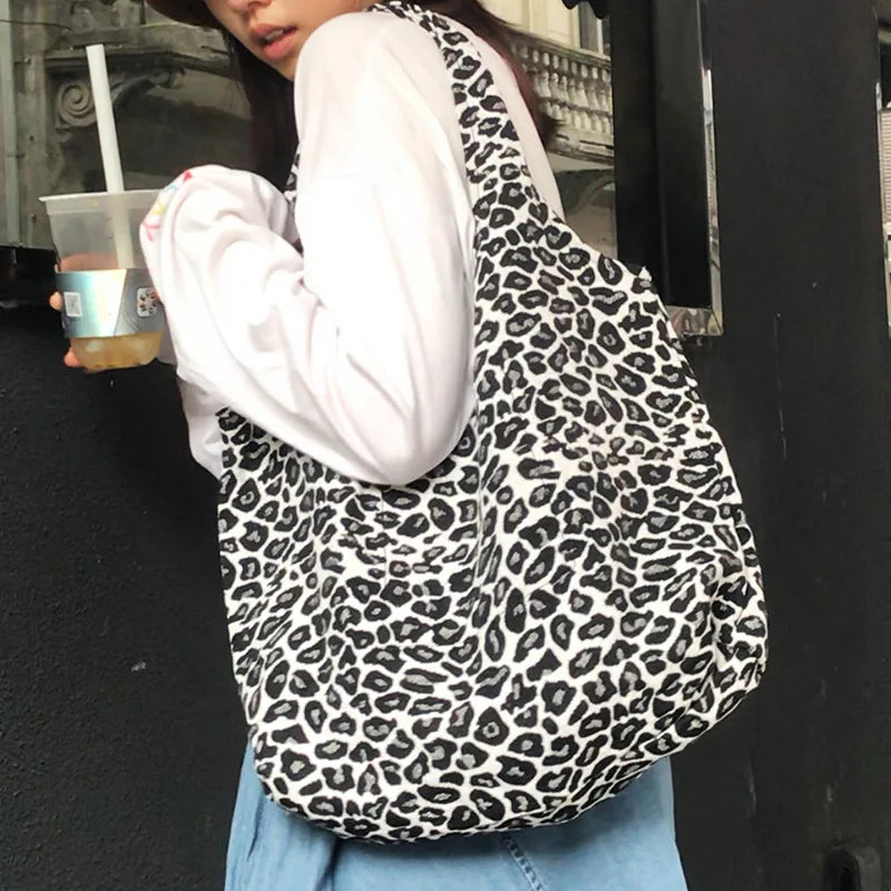 Leopard Print Tote Bag Women Large Capacity Shopping Shoulder Handbag