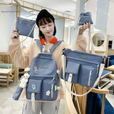 5-Pc Female Travel Backpack Set for Teen Girls Women School Laptop Shoulder Bags