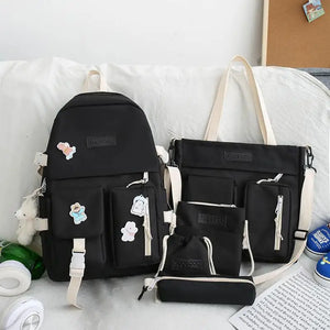 5-Pc Female Travel Backpack Set for Teen Girls Women School Laptop Shoulder Bags