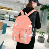 5-Pc Female Travel Backpack Set for Teen Girls Women School Laptop Shoulder Bags