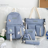 5-Pc Female Travel Backpack Set for Teen Girls Women School Laptop Shoulder Bags