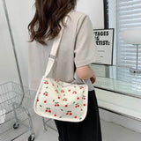 Cherry Print Leather Messenger Bag Thick Chain Handbag