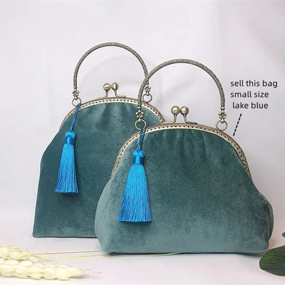 Vintage Velvet Hanfu Bag Fringed Small Size Phone Sling Shoulder Bag