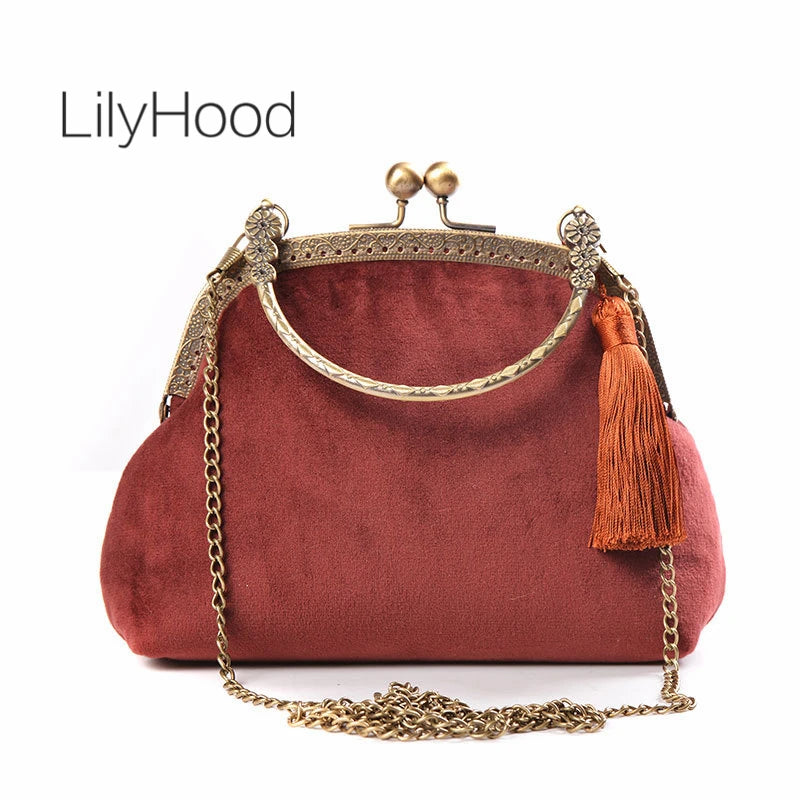 Vintage Velvet Hanfu Bag Fringed Small Size Phone Sling Shoulder Bag
