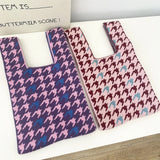 Vintage Houndstooth Crochet Knitted Japanese Knot Bag 90s Y2K