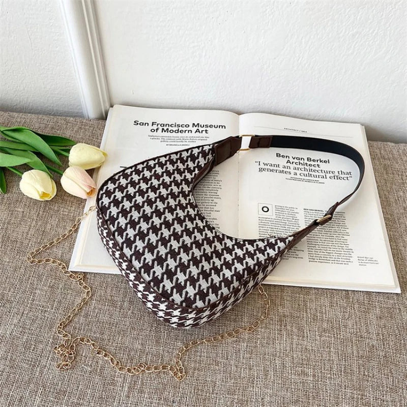 Vintage Plaid Printing Shoulder Bag Casual Women Handbag