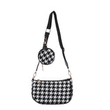 Vintage Plaid Shoulder Bags with Mini Round Purse Pendant 2pcs