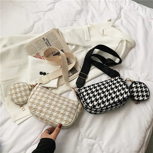 Plaid Shoulder Bags with Round Purse Pendant 2pcs