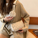 Plaid Shoulder Bags with Round Purse Pendant 2pcs