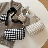 Vintage Plaid Shoulder Bags with Mini Round Purse Pendant, 2pcs Combo