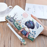 Female Wallet PU Leather Character Print Long Purse Zipper Cellphone Bag