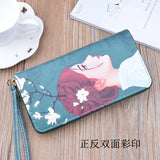 Female Wallet PU Leather Character Print Long Purse Zipper Cellphone Bag