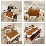 Winter Plush Fur Handbag Deer Lock Chain Shoulder Messenger Crossbody Bags