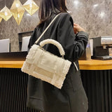 Winter Plush Fur Handbag Deer Lock Chain Shoulder Messenger Crossbody Bags