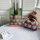 Wool Knitted Pleats Tote Organ Bag Stitching Contrast Shoulder Handbag