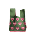 Wool Knitted Pleats Tote Organ Bag Stitching Contrast Shoulder Handbag