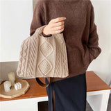 Female Woolen Knitted Braid Handbag Winter Retro Over Shoulder Bag