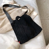 Female Woolen Knitted Braid Handbag Winter Retro Over Shoulder Bag