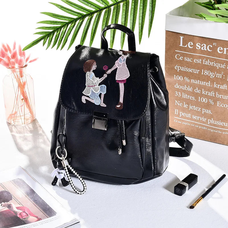 Women's Embroidered Line Small Backpack