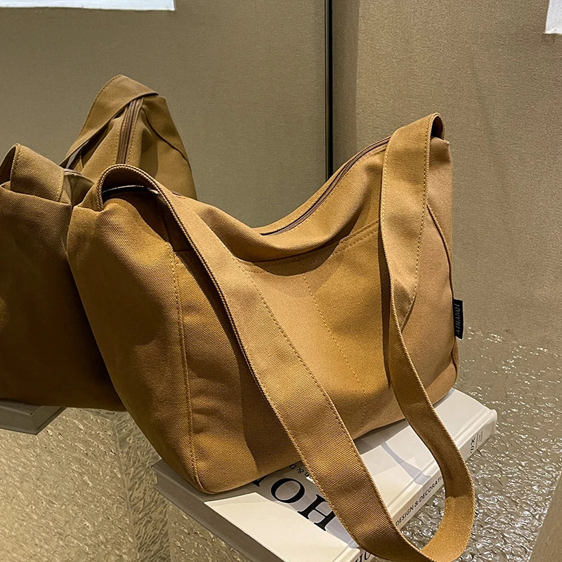 Vintage Canvas Shoulder Bag for Women Office Ladies Totes
