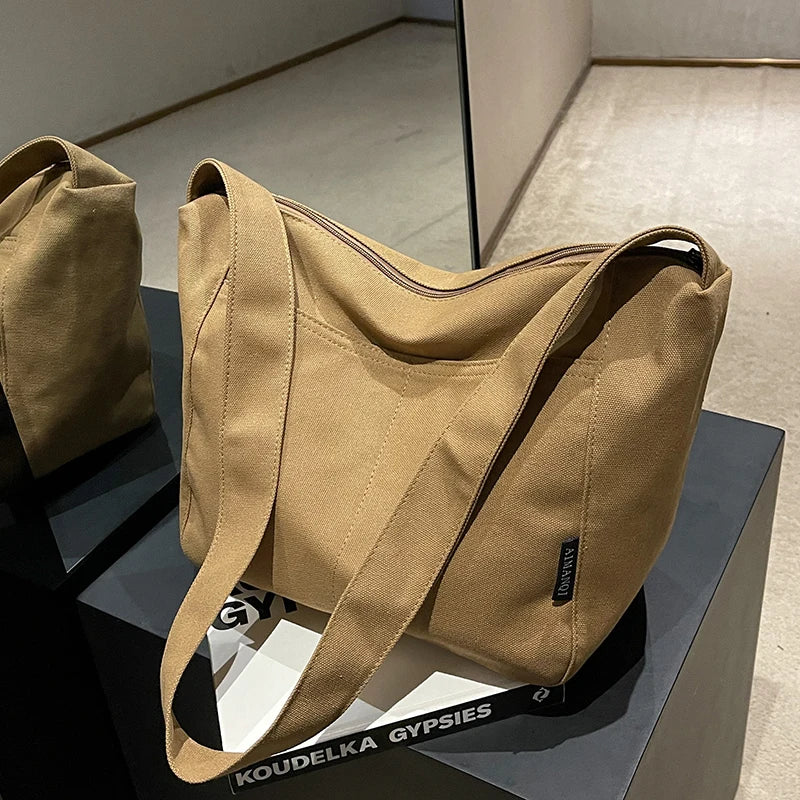 Vintage Canvas Shoulder Bag for Women Office Ladies Totes