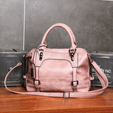 Vintage Oil Wax Leather Boston Bag with Pendant