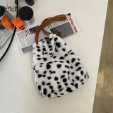Leopard Print Plush Shoulder Bag - Personalized Tote
