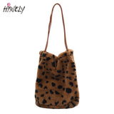 Leopard Print Plush Shoulder Bag - Personalized Tote