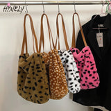 Leopard Print Plush Shoulder Bag - Personalized Tote