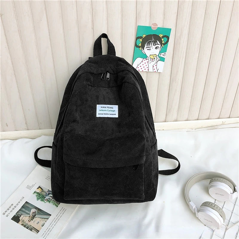 Female Corduroy School Bag Backpack Large Capacity