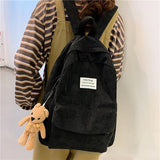 Female Corduroy School Bag Backpack Large Capacity