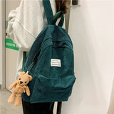 Female Corduroy School Bag Backpack Large Capacity