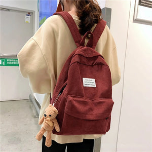 Female Corduroy School Bag Backpack Large Capacity