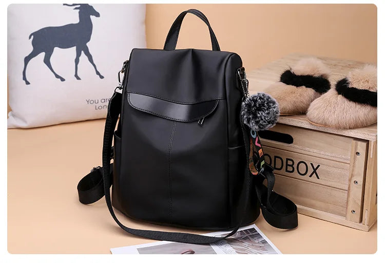 Khaki Waterproof Oxford Cloth Backpack for Women