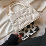 Solid PU Handbag with Chain Handle