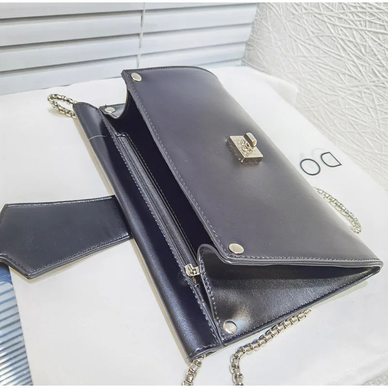 Solid Metal Chain Handbag Envelope Shoulder Bag
