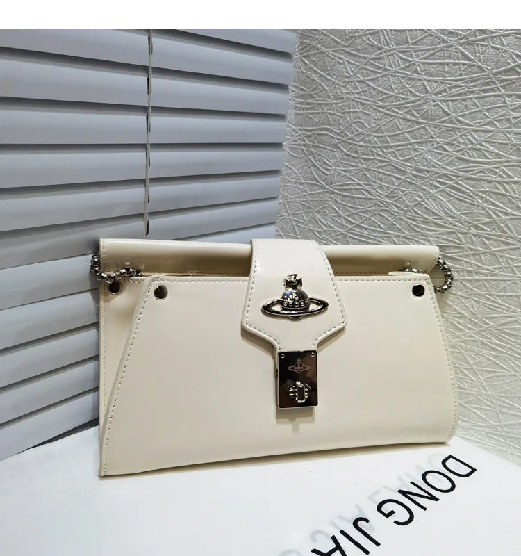 Solid Metal Chain Handbag Envelope Shoulder Bag