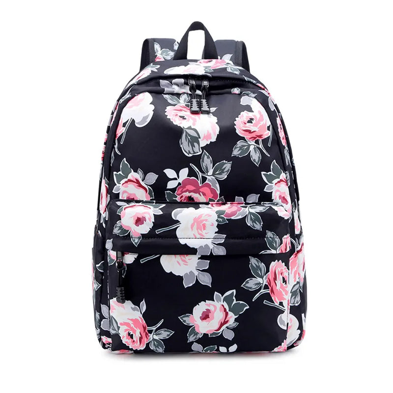 Girls Floral Backpack Set with Food Bag - Green Flowers School Bags