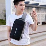 Reflective Strip Sling Chest Bag USB Waterproof Messenger Bag