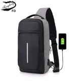 Reflective Strip Sling Chest Bag USB Waterproof Messenger Bag