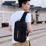 Reflective Strip Sling Chest Bag USB Waterproof Messenger Bag
