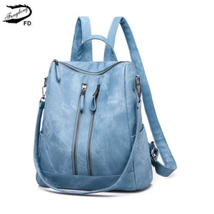 Women Leather Backpack Minimalist Travel Shoulder Bag