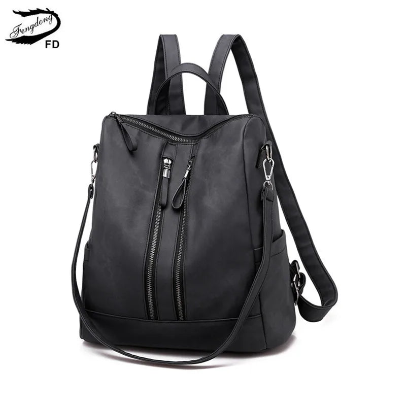Women Leather Backpack Minimalist Travel Shoulder Bag