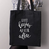 Coffee Print Canvas Shopping Tote Bag Mom Life Women Cotton Book Bags