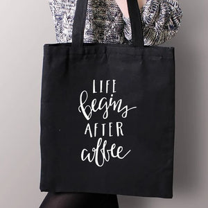 Coffee Print Canvas Shopping Tote Bag Mom Life Women Cotton Book Bags