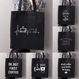 Coffee Print Canvas Shopping Tote Bag Mom Life Women Cotton Book Bags
