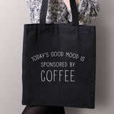 Coffee Print Canvas Shopping Tote Bag Mom Life Women Cotton Book Bags
