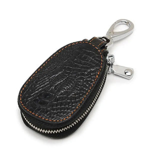 Cowhide Car Remote Key Bag Universal Leather Crocodile Zipper Anti Loss Key Case