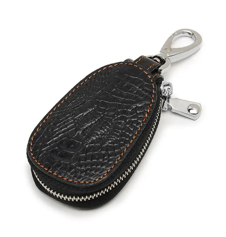 Cowhide Car Remote Key Bag Universal Leather Crocodile Zipper Anti Loss Key Case