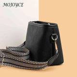 Cowhide Female Messenger Bag with Wide Fabric Strap